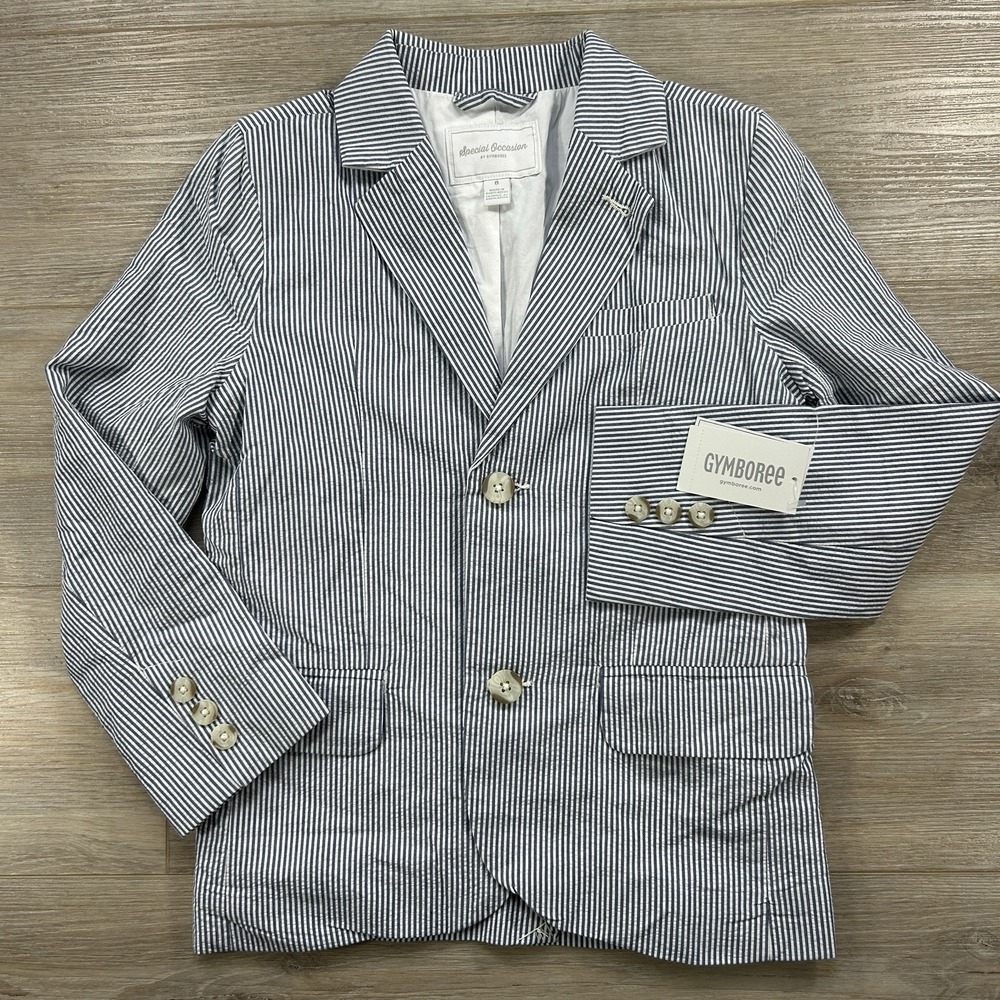 Gymboree Special Occasion Boys Size 8 Blue And White Stripe Seersucker Blazer